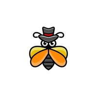 bijen dragen hoed op witte achtergrond, vector logo-ontwerp bewerkbaar