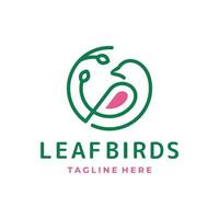 dubbele betekenis logo-ontwerpcombinatie van vogels en blad met lijnkunststijl vector