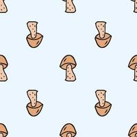 naadloos patroon. doodle stijl hand getrokken. natuur, dieren en elementen. vectorillustratie. beige champignons op een lichtblauwe achtergrond. vector