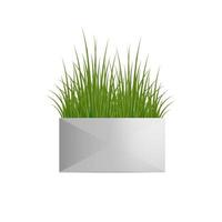 vers groen gras in een rechthoekige witte pot. pot in de loft-stijl. woondecoratie-element. symbool van groei en ecologie. realistische vectorillustratie geïsoleerd. vector