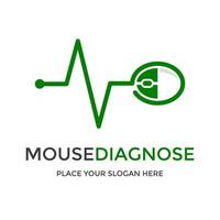 muis diagnose vector logo sjabloon. dit ontwerp gebruikt hartslagsymbool. geschikt voor medische of reparatie computer service.