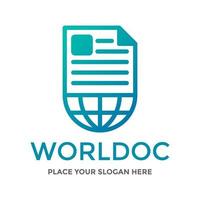 wereld of nieuws document vector logo sjabloon. dit ontwerp gebruik wereldbol symbool. geschikt voor zaken.