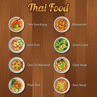 Thais heerlijk en beroemd eten. Met houten achtergrond vector