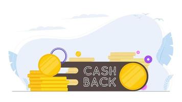 cashback-banner. gouden munten. compositie rond het thema geld terug en cashback. vector. vector