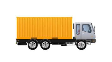 vector vrachtwagen zijaanzicht. levering van vracht. solide en effen kleurontwerp. gele vrachtwagen voor transport. afzonderlijk op een witte achtergrond.