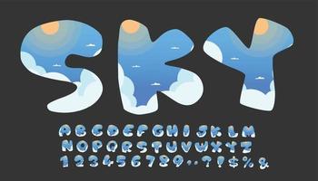 cartoon schattig alfabet set.alphabet set symbolen in de vorm van lucht wolken. vector