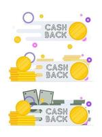 cashback belettering geïsoleerd op een witte achtergrond. gouden munten. compositie rond het thema geld terug en cashback. vector. vector