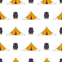 naadloos patroon met tent en rugzak. goed op het gebied van reizen en kamperen. vector. vector