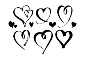 handgetekende harten. ontwerpelementen voor Valentijnsdag. inkt en penseel. vectorillustratie. vector