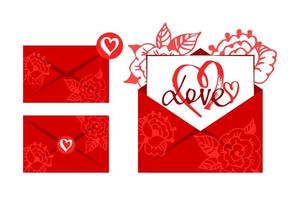 liefdesbrieven met envelop. envelop in rode kleur voor berichten van liefde, vriendschap. vector. vector