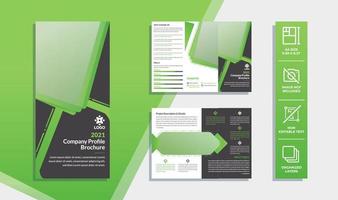 groene gradiënt driebladige brochure sjabloon zakelijk thema meerdere pagina's lay-out brochure premium vector