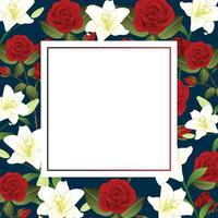 rode roos en witte lelie bloem banner kerstkaart. vector