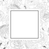 roos, chrysant, anjer, pioenroos en amaryllis bloem banner kaart outline2 vector