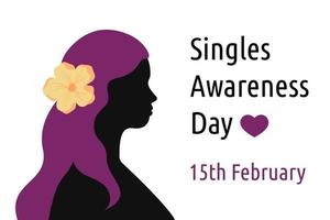 singles bewustzijn dag 15 februari. vector poster illustratie. vakantie van alleenstaanden. silhouet van alleen vrouw