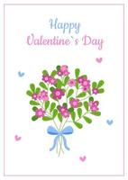 boeket van schattige roze bloemen geïsoleerd. gelukkige Valentijnsdag wenskaart. hou van vakantie. platte vectorillustratie vector