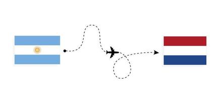 vlucht en reis van argentinië naar nederland per reisconcept voor passagiersvliegtuigen vector