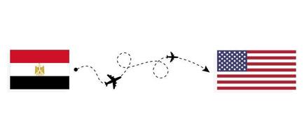 vlucht en reis van Egypte naar de VS door het reisconcept van het passagiersvliegtuig vector