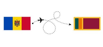 vlucht en reis van Moldavië naar Sri Lanka per reisconcept voor passagiersvliegtuigen vector