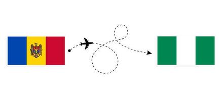 vlucht en reis van Moldavië naar Nigeria per reisconcept voor passagiersvliegtuigen vector