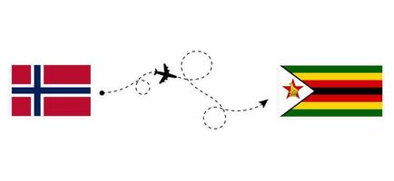 vlucht en reis van noorwegen naar zimbabwe per reisconcept voor passagiersvliegtuigen vector