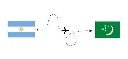 vlucht en reis van Argentinië naar Turkmenistan per reisconcept voor passagiersvliegtuigen vector