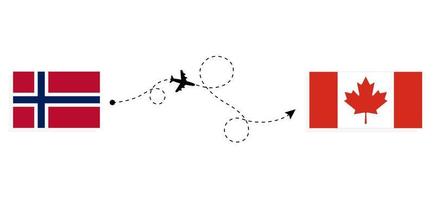 vlucht en reis van noorwegen naar canada per reisconcept voor passagiersvliegtuigen vector