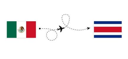 vlucht en reis van mexico naar costa rica per reisconcept voor passagiersvliegtuigen vector