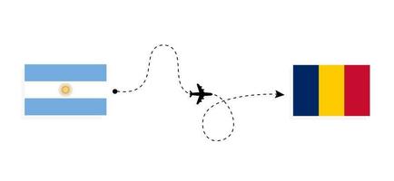 vlucht en reis van Argentinië naar Tsjaad per reisconcept voor passagiersvliegtuigen vector