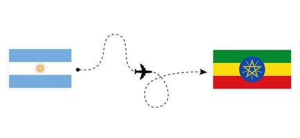 vlucht en reis van argentinië naar ethiopië per passagiersvliegtuig reisconcept vector