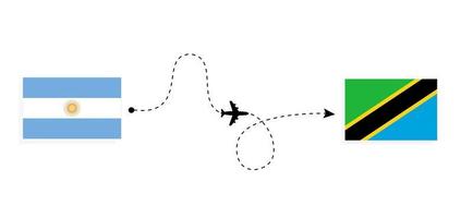 vlucht en reis van argentinië naar tanzania per reisconcept voor passagiersvliegtuigen vector