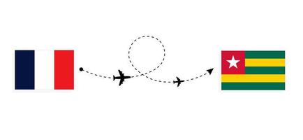 vlucht en reis van frankrijk naar togo per passagiersvliegtuig reisconcept vector
