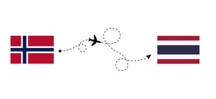 vlucht en reis van noorwegen naar thailand per reisconcept voor passagiersvliegtuigen vector