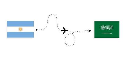 vlucht en reis van argentinië naar saoedi-arabië per reisconcept voor passagiersvliegtuigen vector