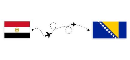 vlucht en reis van egypte naar bosnië en herzegovina per passagiersvliegtuig reisconcept vector