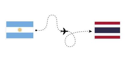 vlucht en reis van argentinië naar thailand per reisconcept voor passagiersvliegtuigen vector