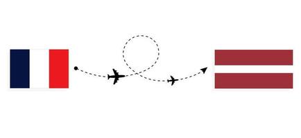 vlucht en reis van Frankrijk naar Letland per reisconcept voor passagiersvliegtuigen vector