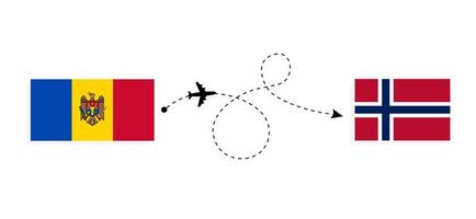 vlucht en reis van Moldavië naar Noorwegen per reisconcept voor passagiersvliegtuigen vector
