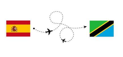 vlucht en reis van spanje naar tanzania per reisconcept voor passagiersvliegtuigen vector