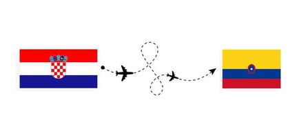 vlucht en reis van kroatië naar colombia per reisconcept voor passagiersvliegtuigen vector