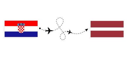 vlucht en reis van Kroatië naar Letland per reisconcept voor passagiersvliegtuigen vector