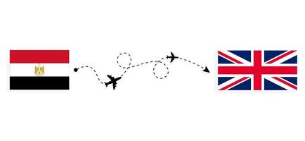 vlucht en reis van Egypte naar het Verenigd Koninkrijk van Groot-Brittannië per reisconcept voor passagiersvliegtuigen vector
