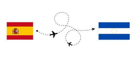 vlucht en reis van spanje naar el salvador per passagiersvliegtuig reisconcept vector