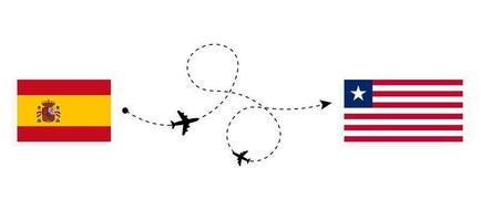 vlucht en reis van spanje naar liberia per reisconcept voor passagiersvliegtuigen vector
