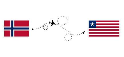 vlucht en reis van noorwegen naar liberia per reisconcept voor passagiersvliegtuigen vector