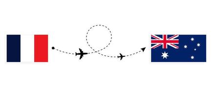 vlucht en reis van Frankrijk naar Australië per reisconcept voor passagiersvliegtuigen vector