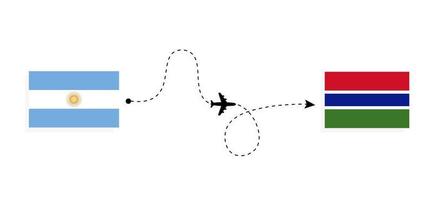 vlucht en reis van Argentinië naar Gambia per reisconcept voor passagiersvliegtuigen vector