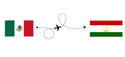 vlucht en reis van Mexico naar Tadzjikistan per passagiersvliegtuigreisconcept vector