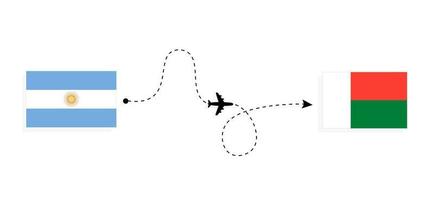 vlucht en reis van Argentinië naar Madagaskar per reisconcept voor passagiersvliegtuigen vector