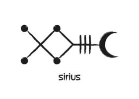 mystieke sirius ster symbool astrologie alfabet teken, canis major hiëroglifische kabbalistische symbolen, zwarte tattoo kwast stijlicoon, vectorillustratie geïsoleerd op een witte achtergrond vector