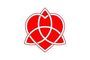 Keltische liefdesknoop, met elkaar verweven hartvorm en triquetra, eeuwige liefdessymboolknoop. rood logo pictogram valentines concept, vector tattoo geïsoleerd op een witte achtergrond